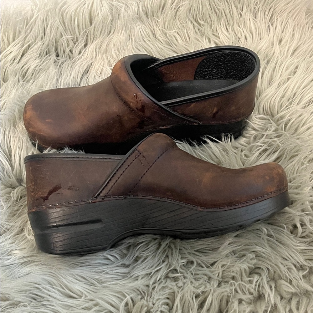 Dansko Brown Distressed Leather Clog Mules